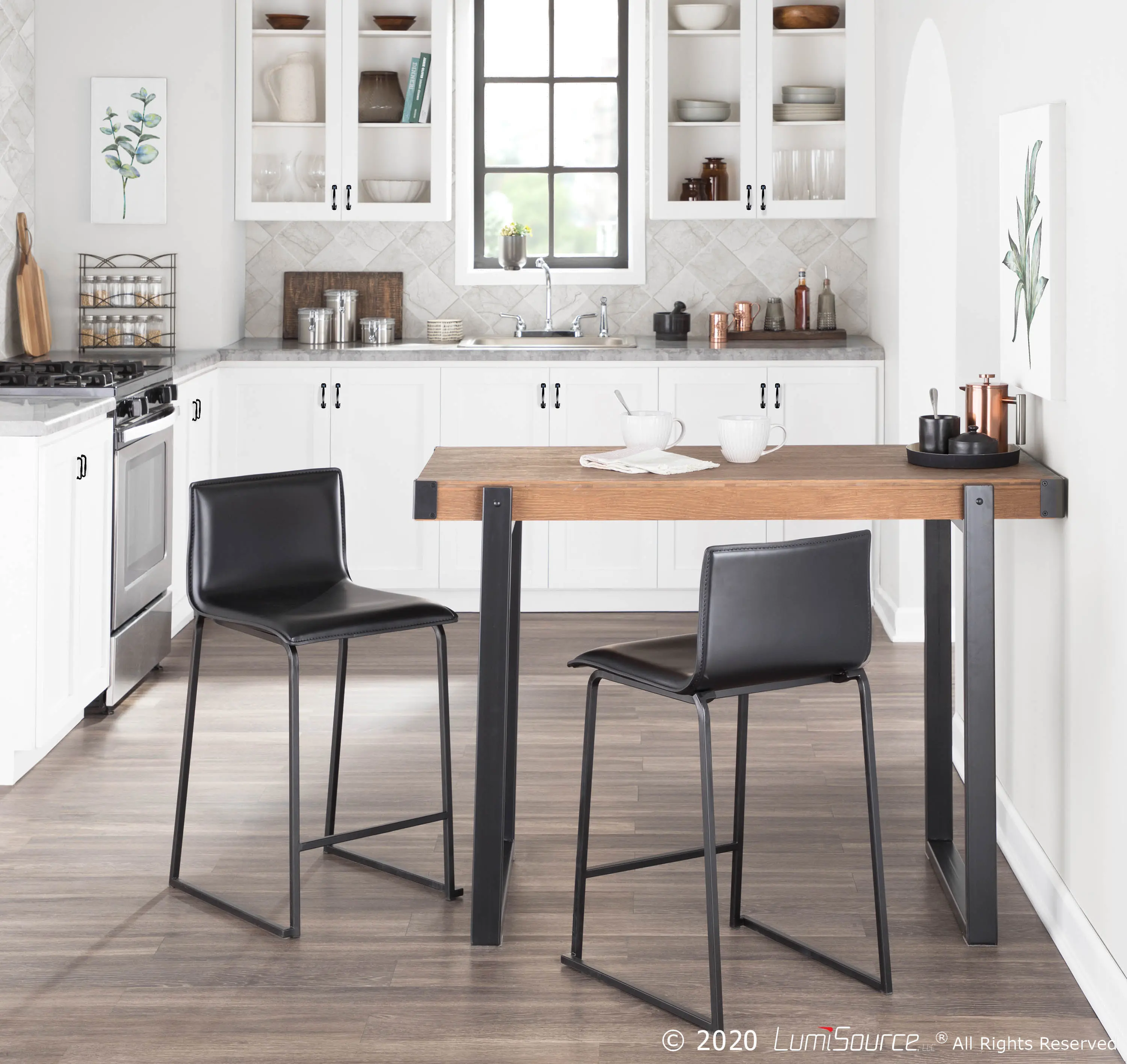 B26-MARAUP BKBK2 Black Upholstered Counter Height Stool (Set of 2) - Mara-7
