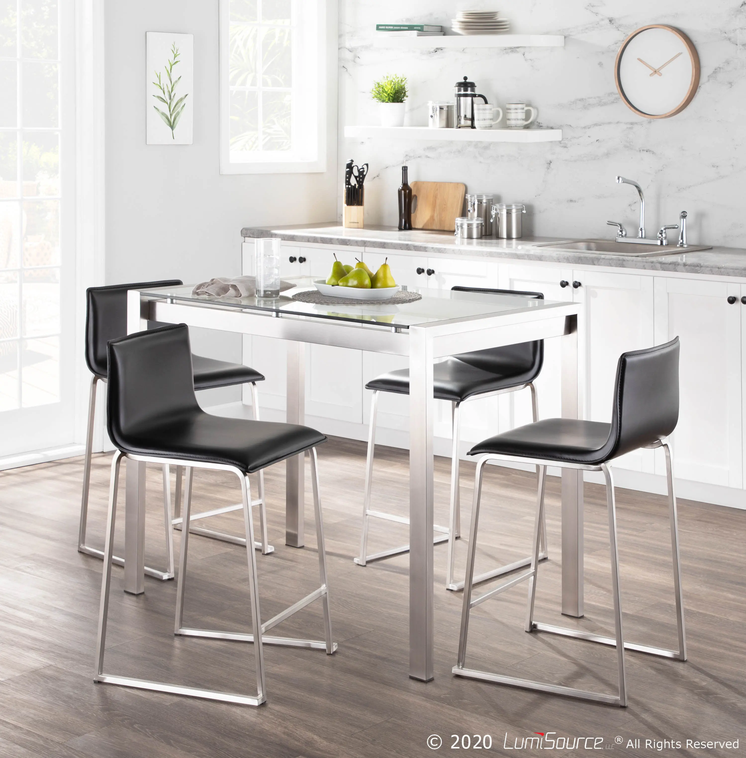 B26-MARAUP SSBK2 Black and Silver Upholstered Counter Height Stool (Set of 2) - Mara-2