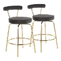 B26-RHONDA AUBK2 Contemporary Black and Gold Swivel Counter Height Stool (Set of 2) - Rhonda
