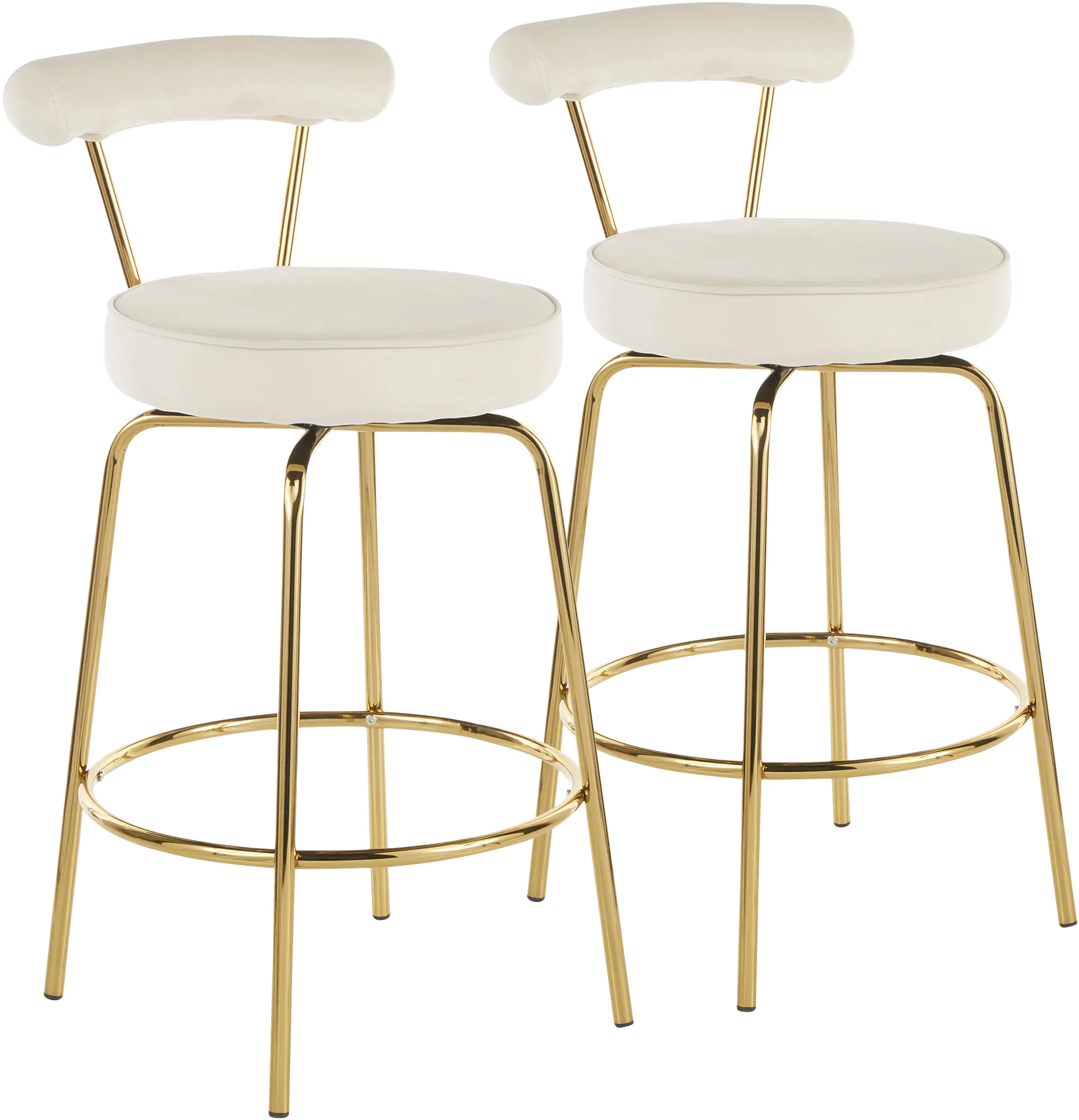 B26-RHONDA AUCR2 Contemporary Cream and Gold Swivel Counter Height Stool (Set of 2) - Rhonda-1