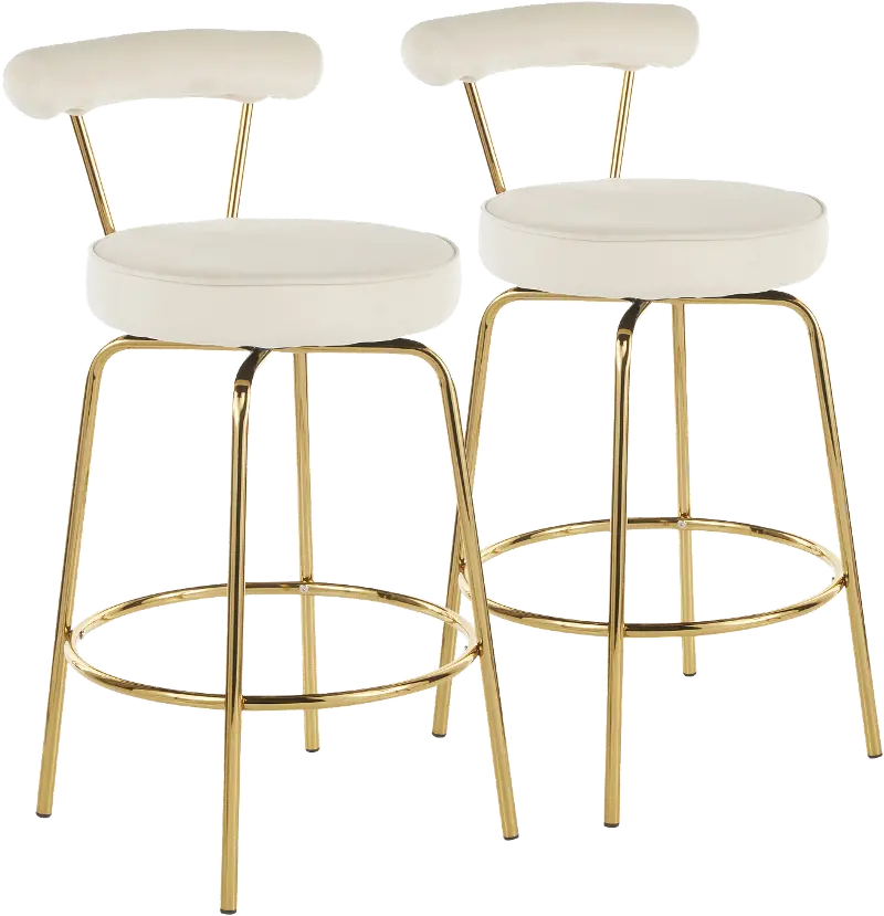 Contemporary Cream and Gold Swivel Counter Height Stool (Set of 2) - Rhonda