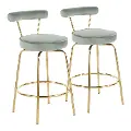 B26-RHONDA AULGN2 Contemporary Sage Green and Gold Swivel Counter Height Stool (Set of 2) - Rhonda