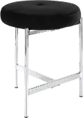 B17-CHLOE BK Black Velvet With Silver Legs Vanity Stool