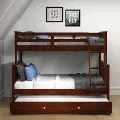 Dark Brown Twin-over-Full Bunk Bed with Trundle - Craftsman