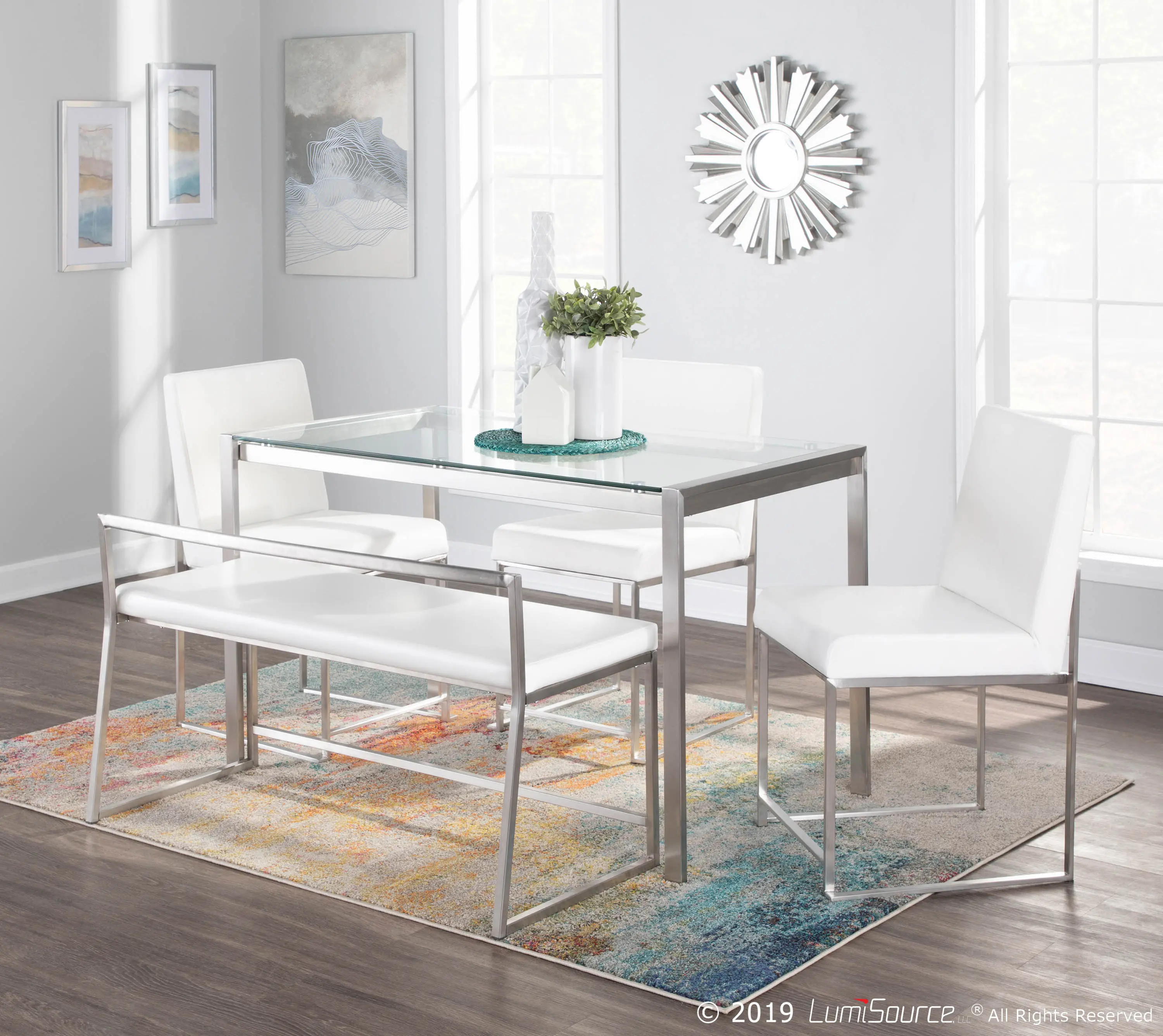 DC-HBFUJI SSW2 Fuji White and Silver Leather Dining Chairs, Set of 2-5