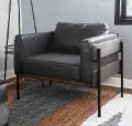 CHR-KARI BKGY Farmhouse Black Faux Leather Accent Chair - Kari