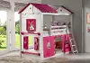 White and Pink Twin over Twin Bunk Bed with Tent - Sweetheart