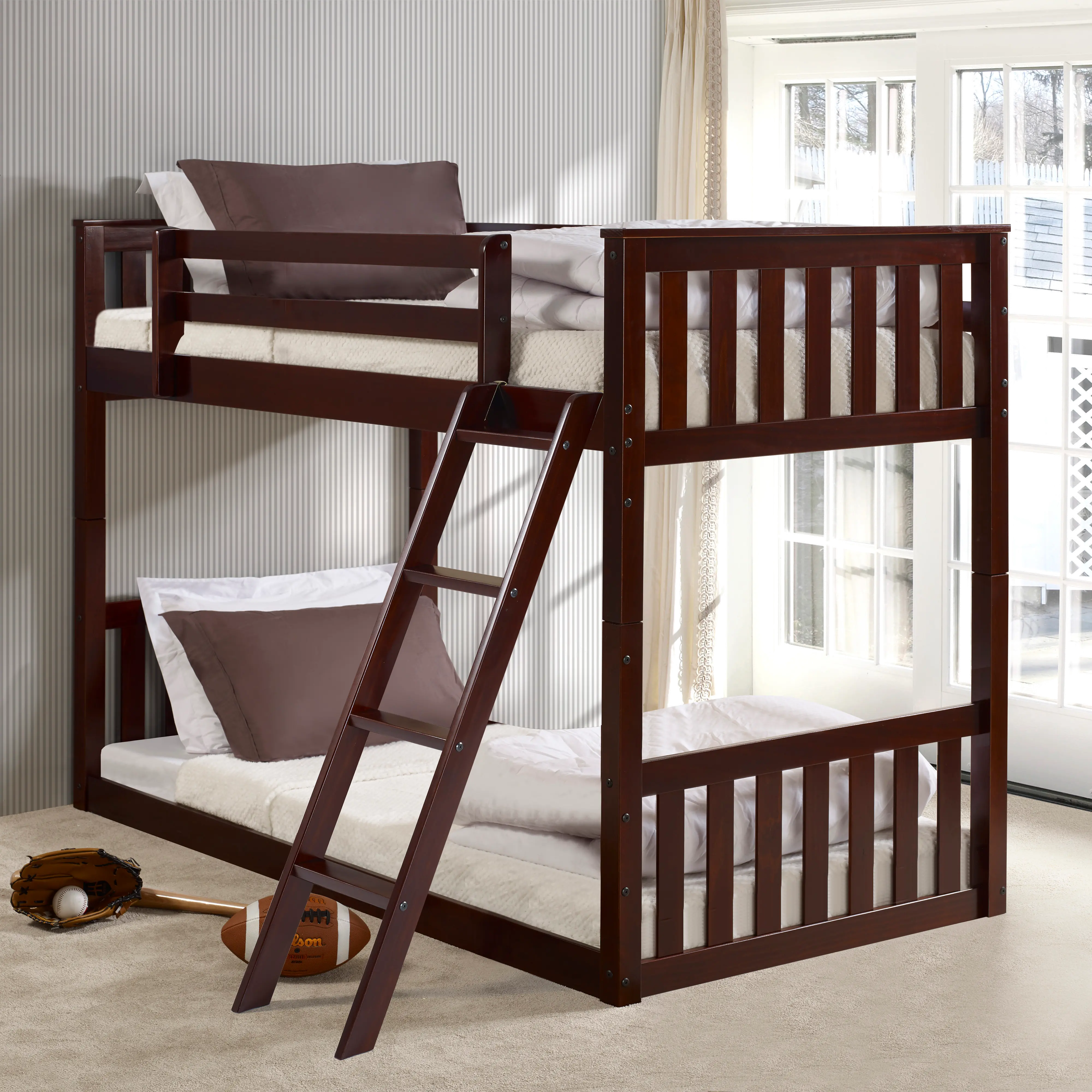 Cappuccino Brown Twin over Twin Floor Bunk Bed-2