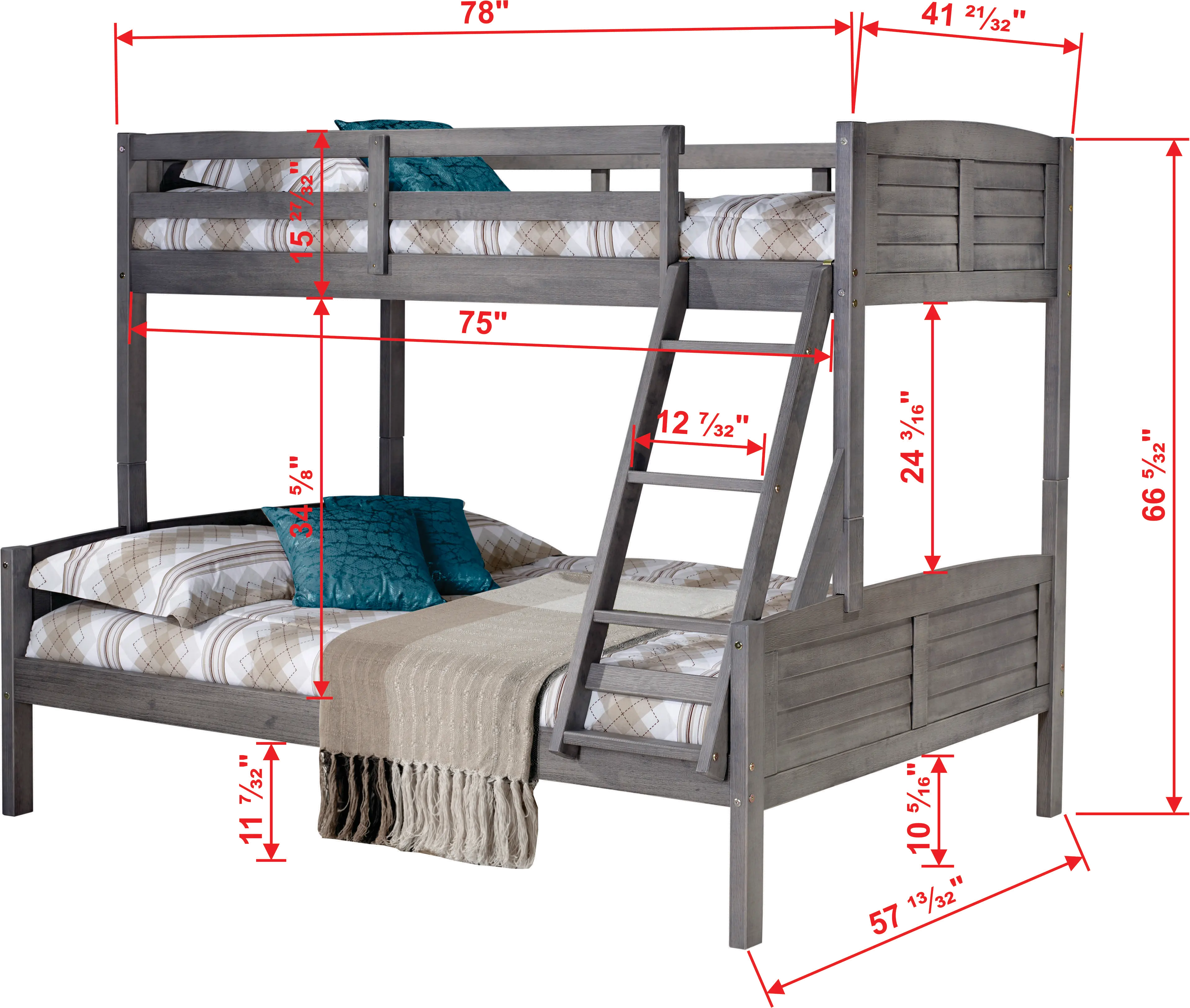Antique Gray Twin over Full Bunk Bed - Louver-6