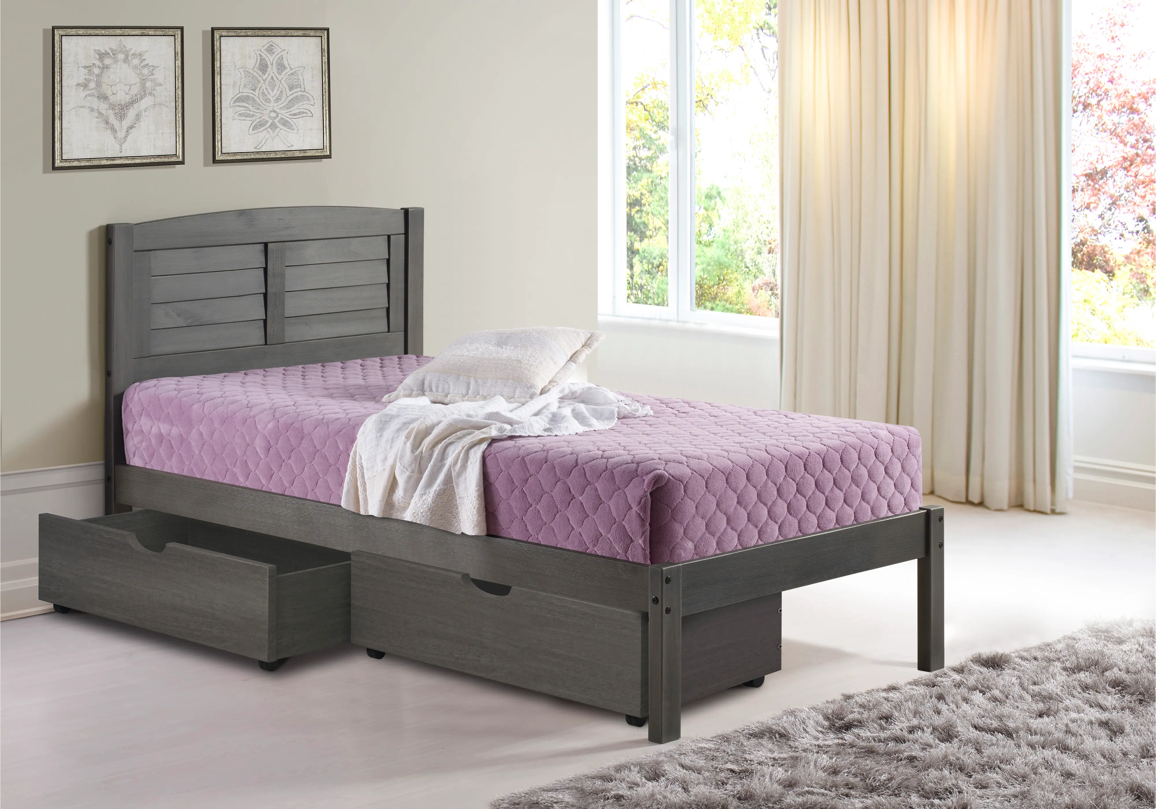 Antique Gray Twin Platform Bed - Louver-15