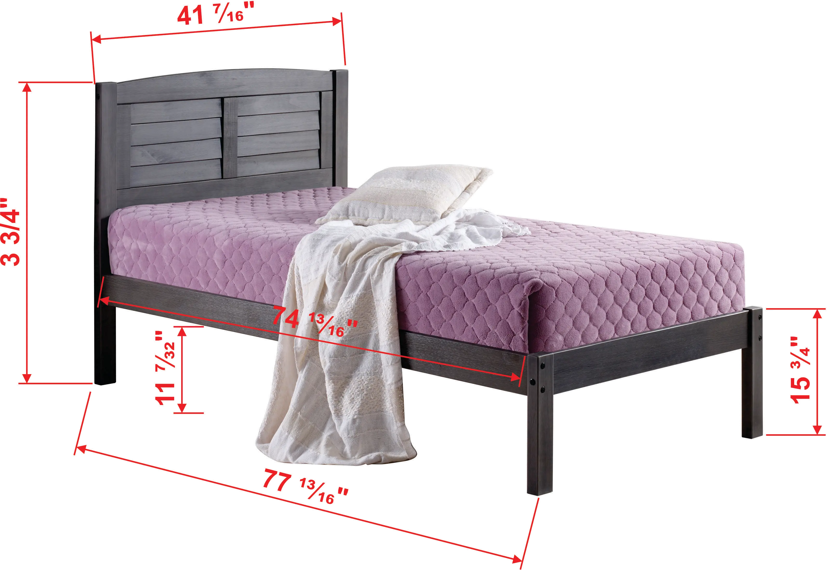 Antique Gray Twin Platform Bed - Louver-5