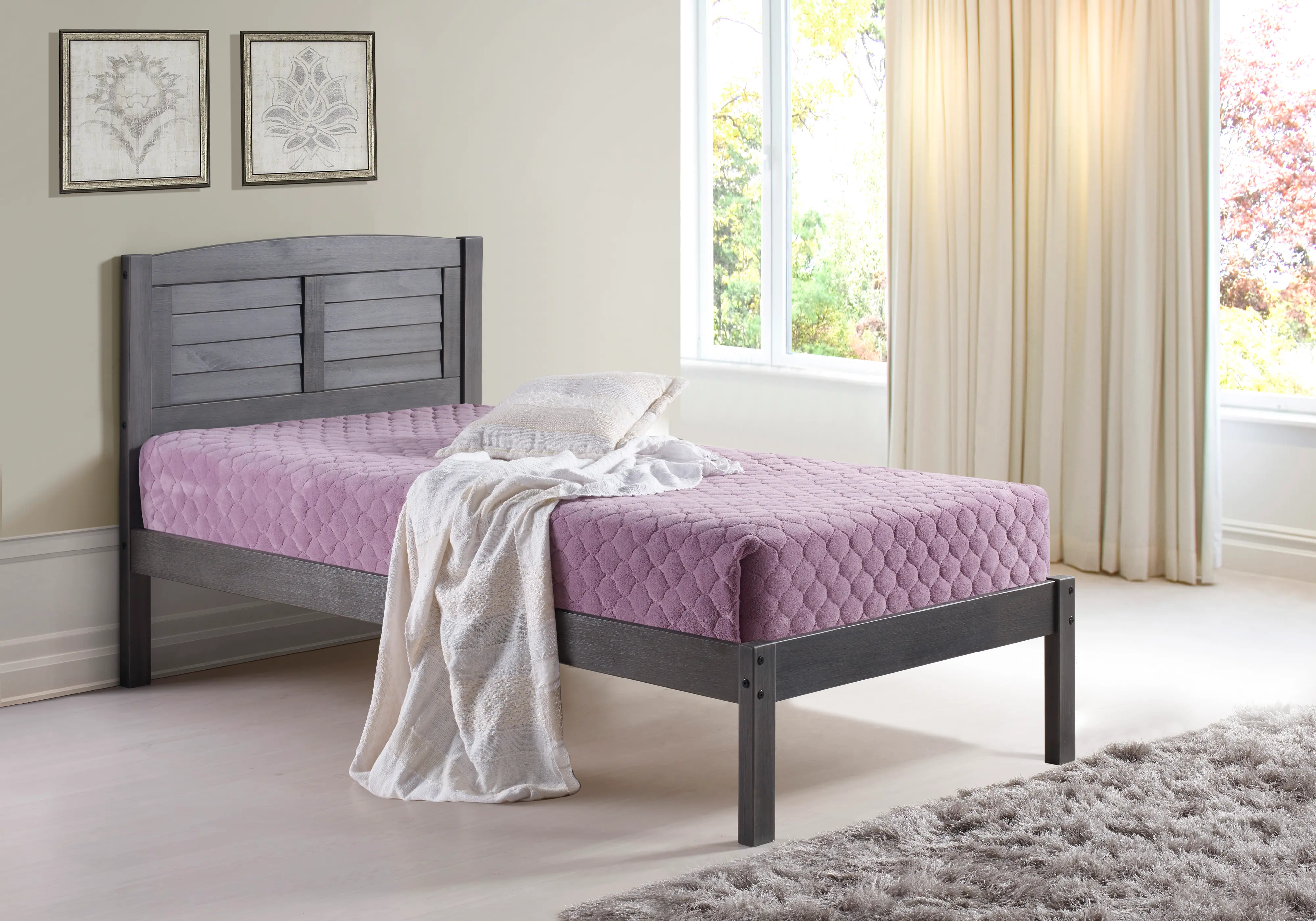 Antique Gray Twin Platform Bed - Louver-6