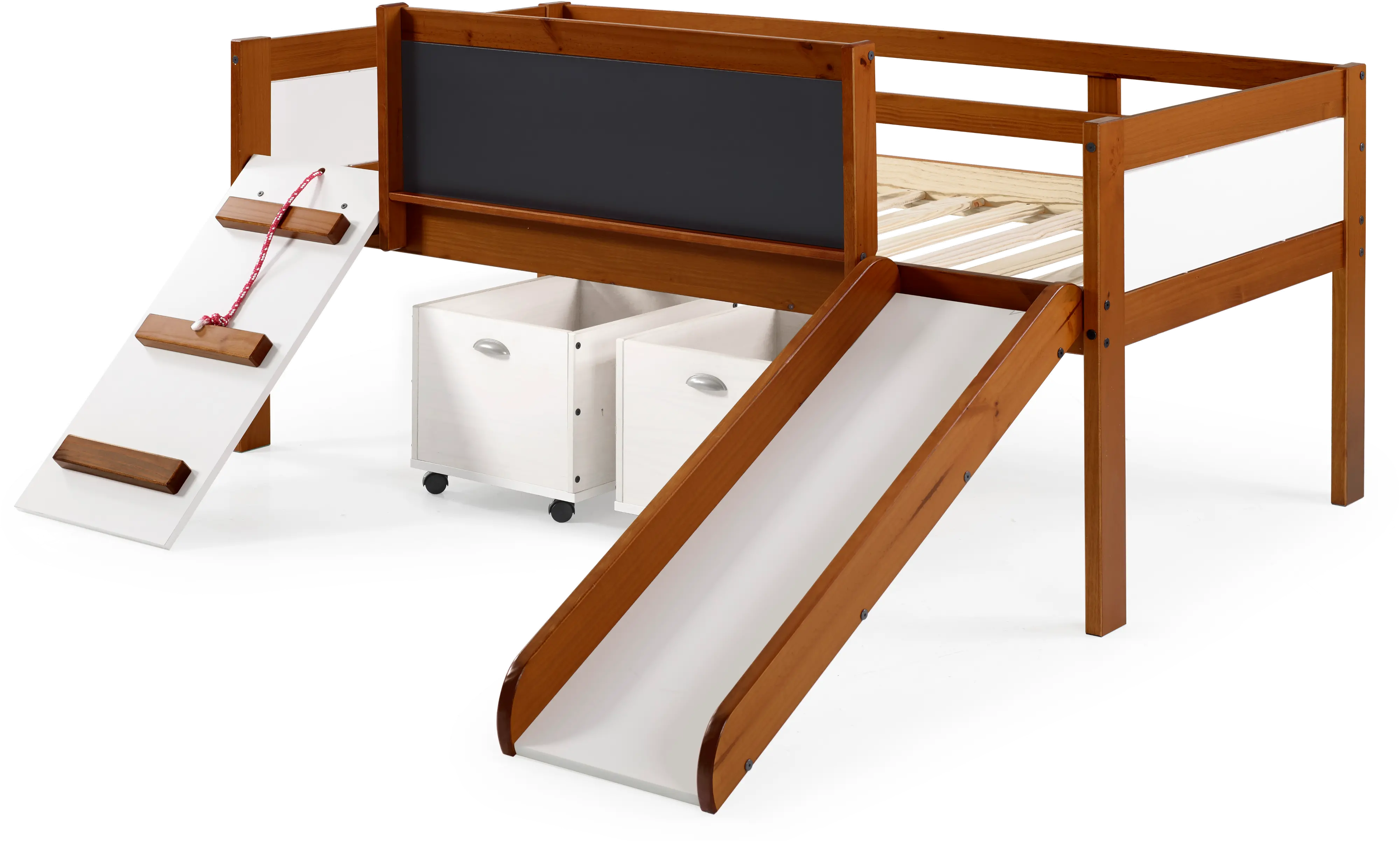 Brown and White Twin Low Loft Bed with Storage - Junior-7