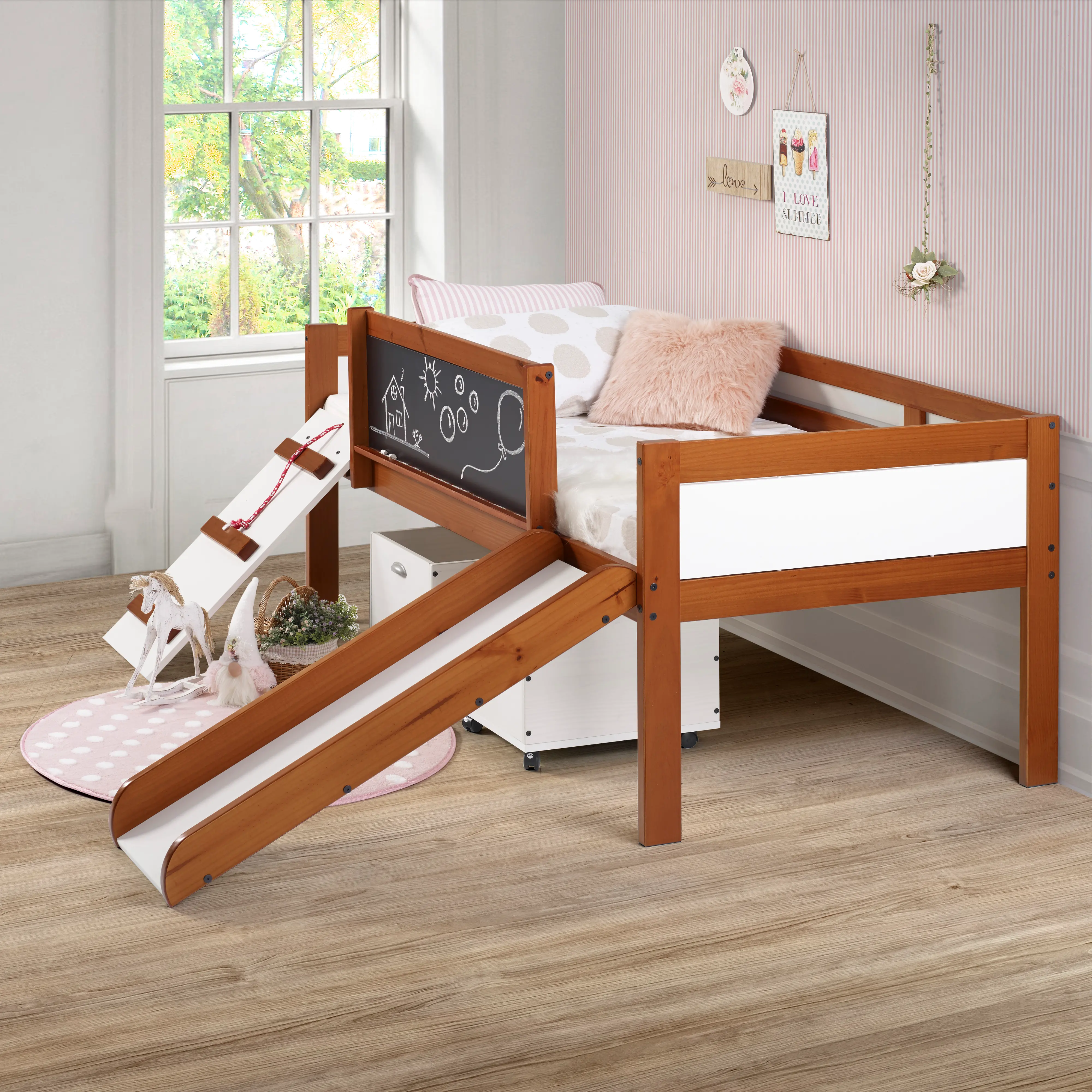 Brown and White Twin Low Loft Bed with Storage - Junior-8