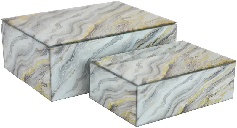 10 Inch Gray and Gold Wood and Glass Decorative Box