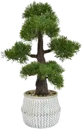 Artificial Green Arrangement in Chevron Patterned Stone Pot
