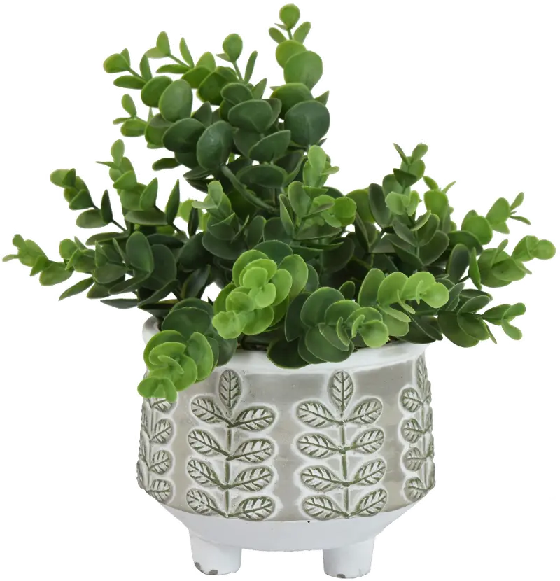 Artificial Green Arrangement in White Washed Leaf Container
