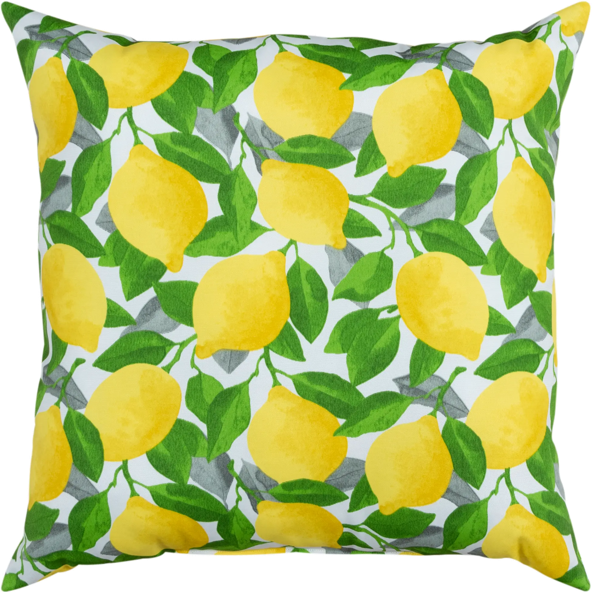 Yellow Lemon and Green Leaf Indoor-Outdoor Throw Pillow-1