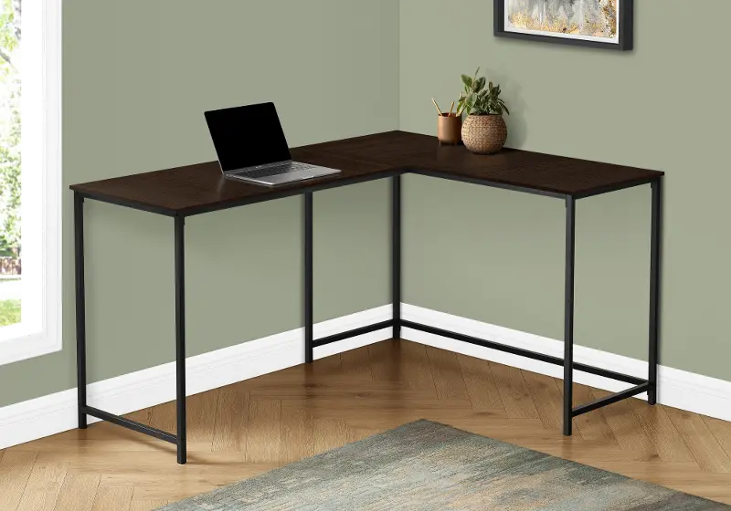 Espresso and Black L-shaped Desk - I7391