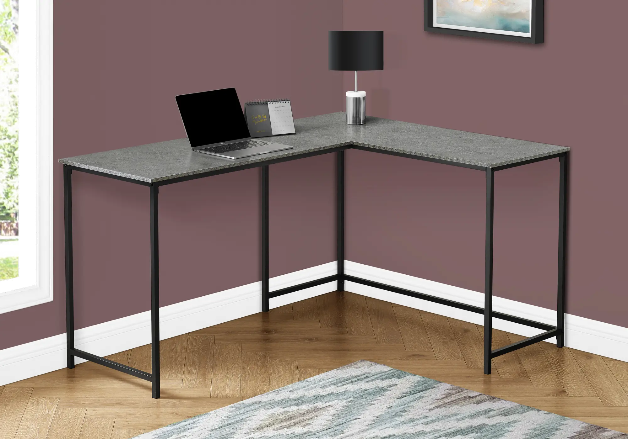 Lindzee Stone Top and Black L-Shaped Desk-2