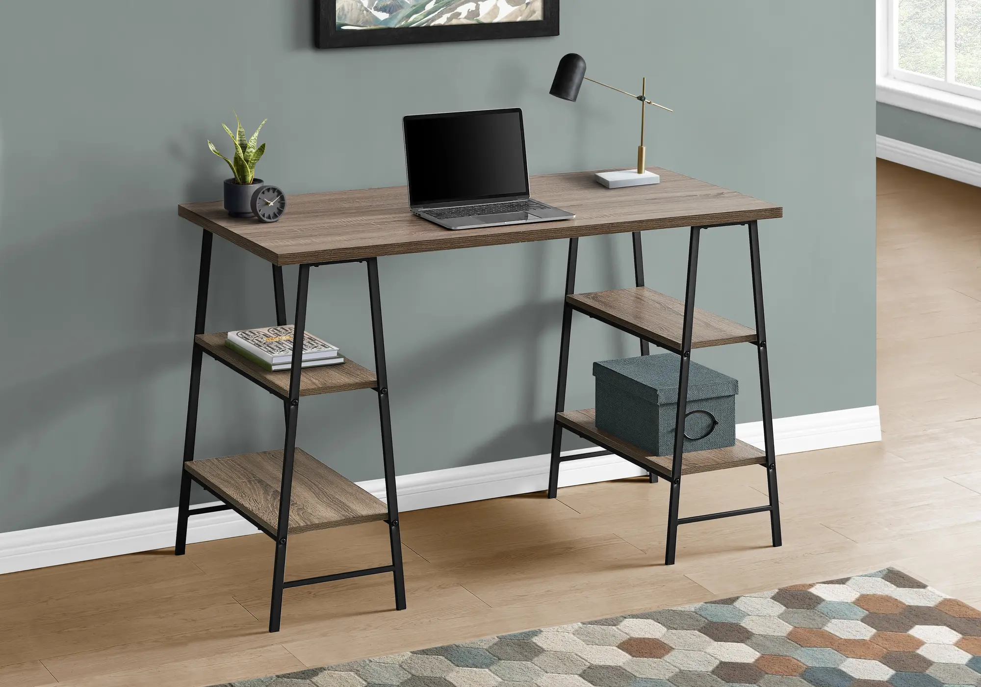 Industrial Brown and Black Computer Desk-2