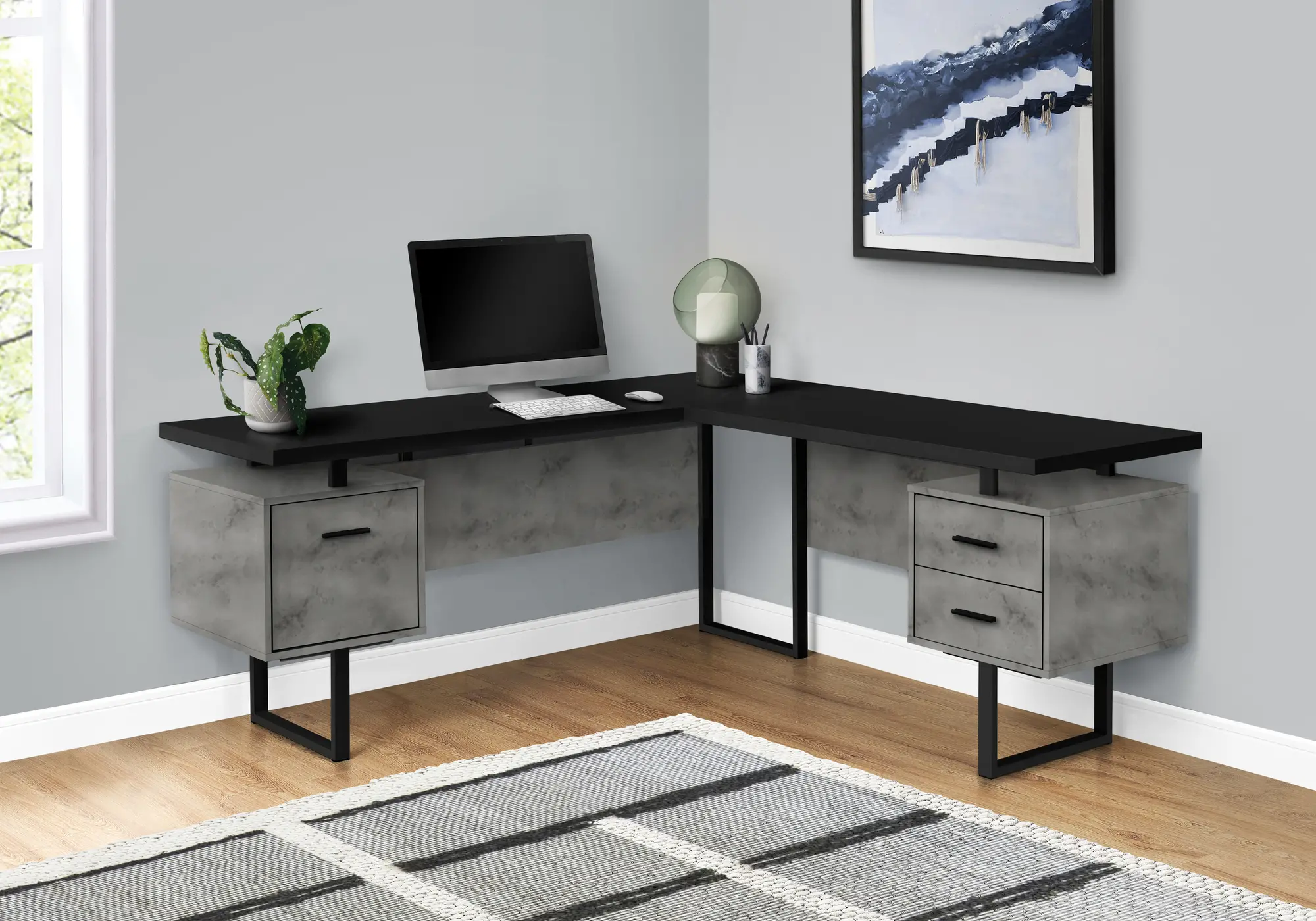 Concrete and Black L-Shaped Desk-2