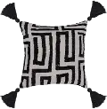 Black Indoor-Outdoor Karo Throw Pillow with Tassels