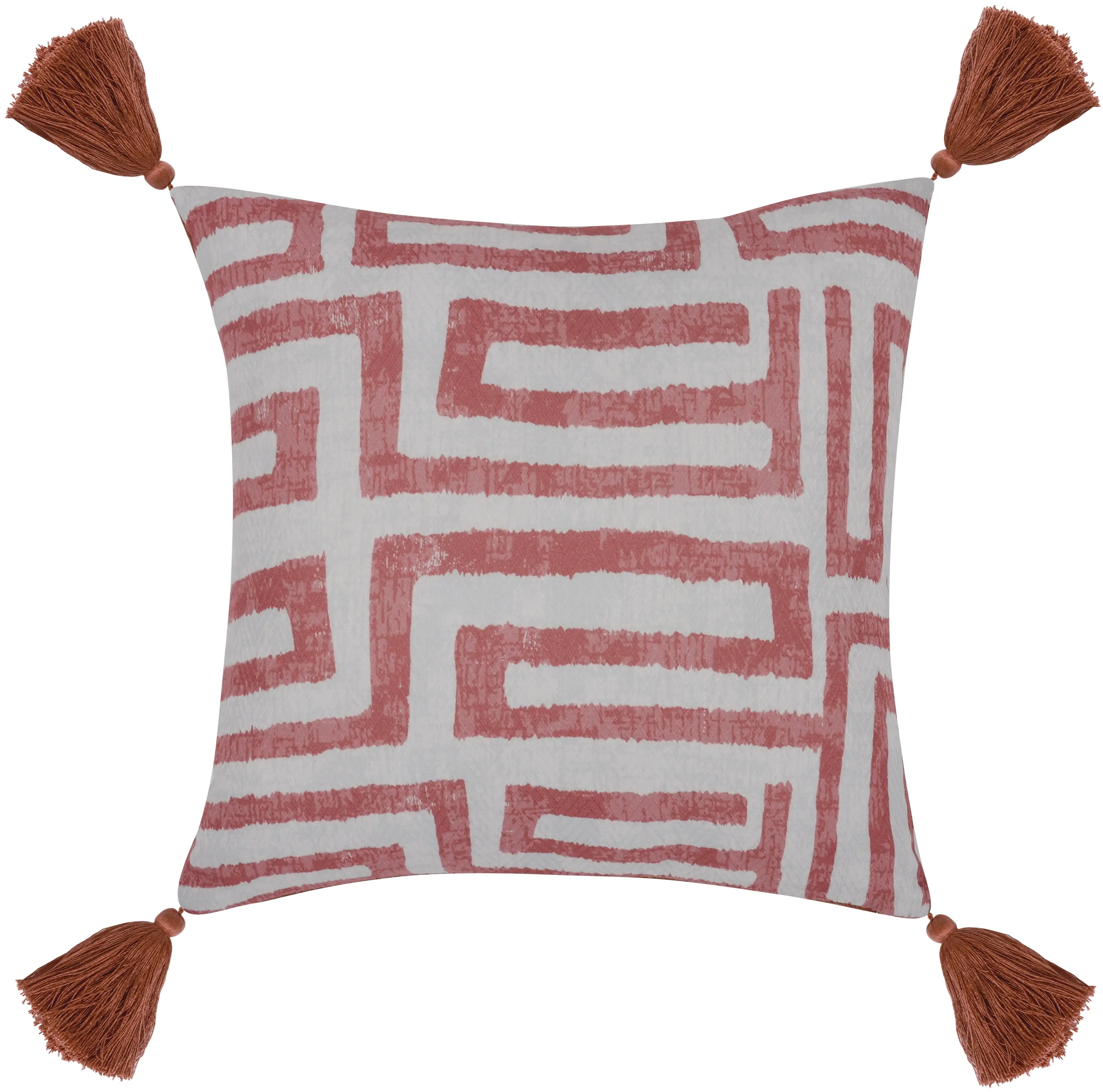 Red Clay Indoor-Outdoor Karo Throw Pillow with Tassels-1