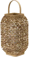 16 Inch Wicker and Glass Lantern - Reed