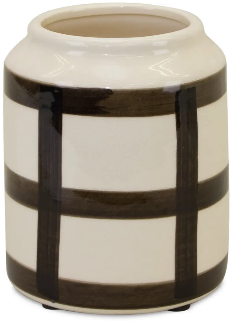 Cream and Brown Terra Cotta 6 Inch Vase - Windowpane