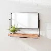 Metal and Wood 28 Inch Wall Mirror with Shelf
