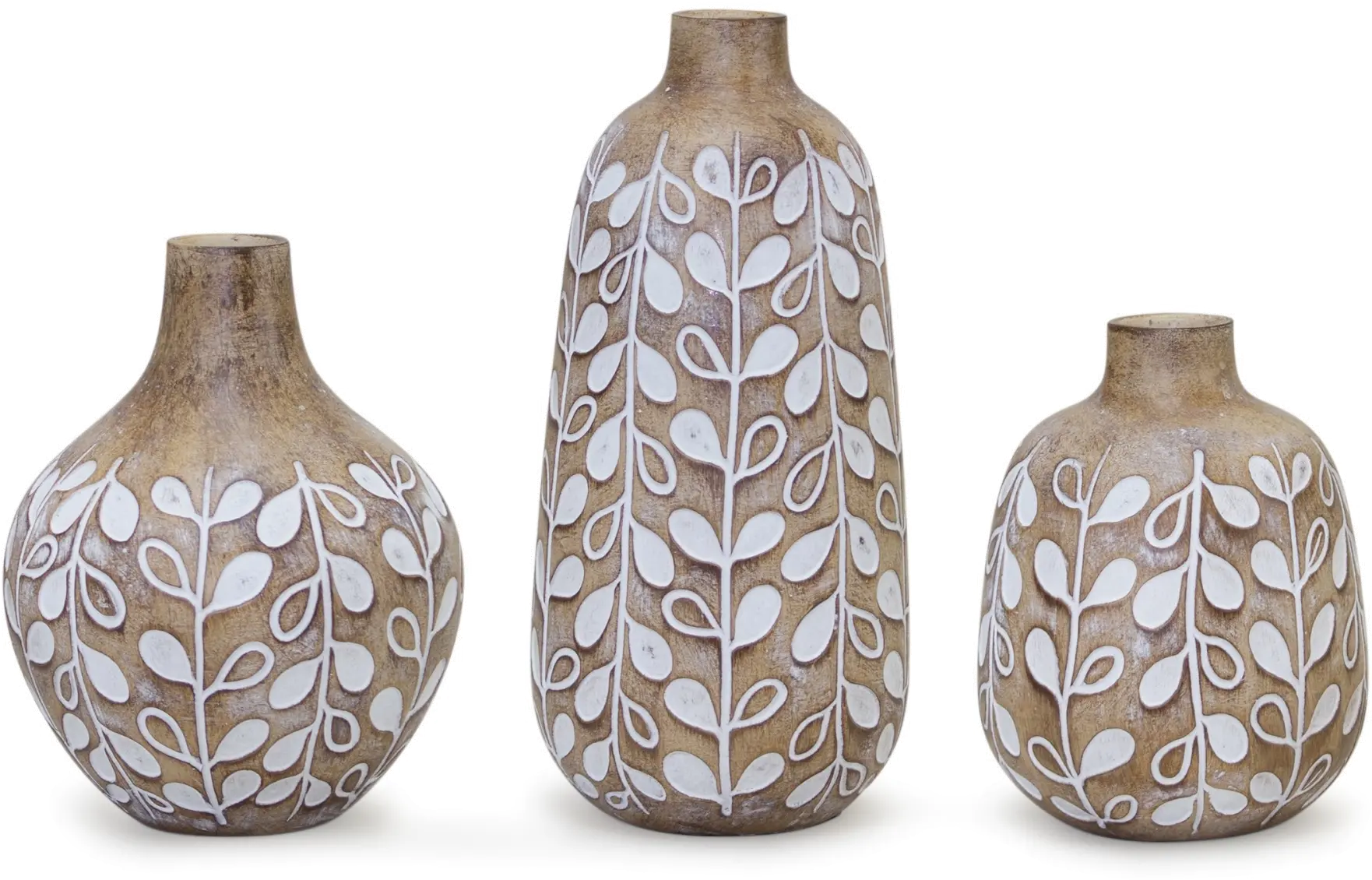 8 Inch Resin Brown and White Leaf Pattern Vase-1