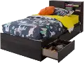 12507 Modern Gray Oak Bed with Bookcase Headboard - South Shore