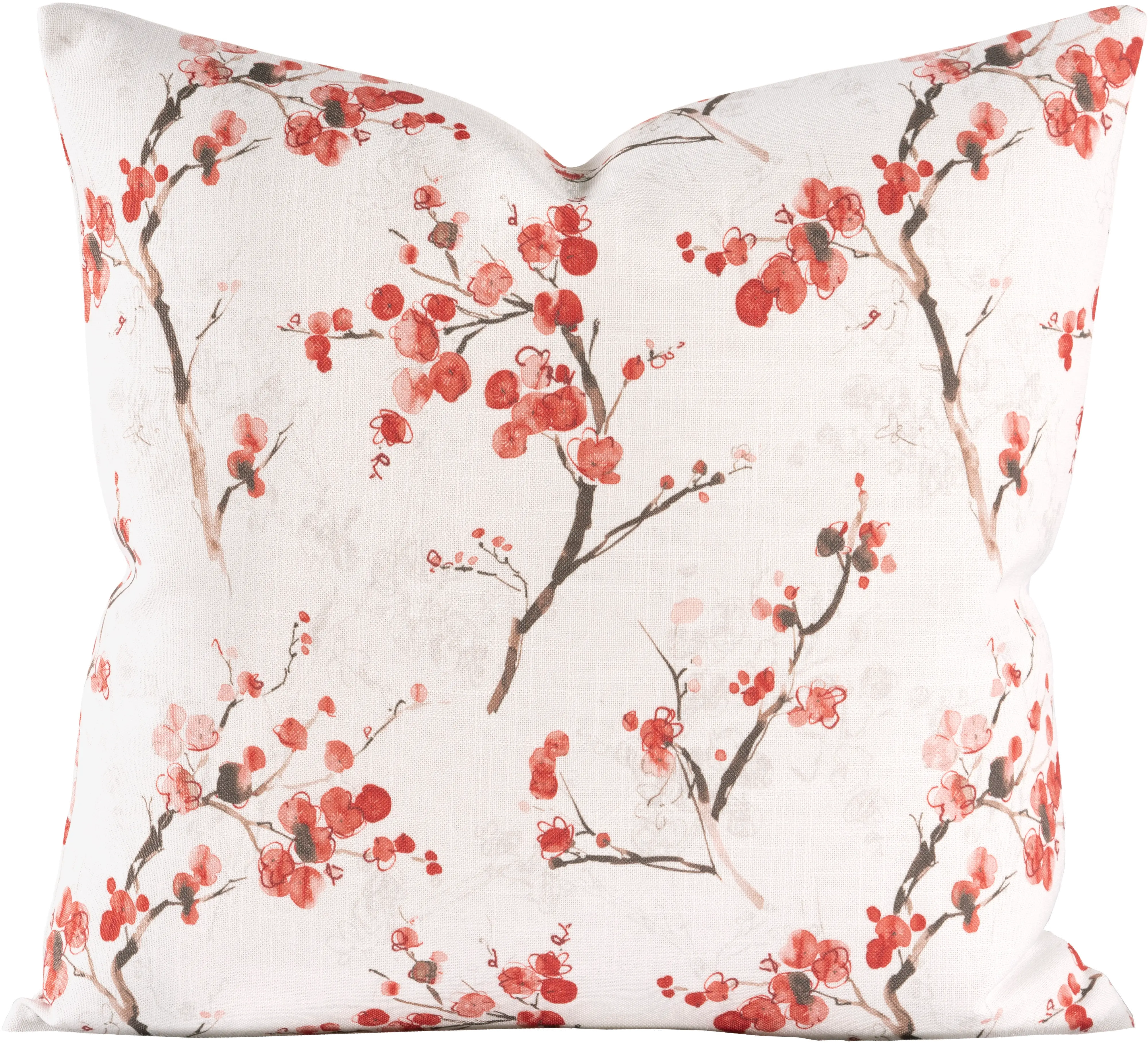 Coral Blossoms on Branches 20 Inch Feather Throw Pillow-1