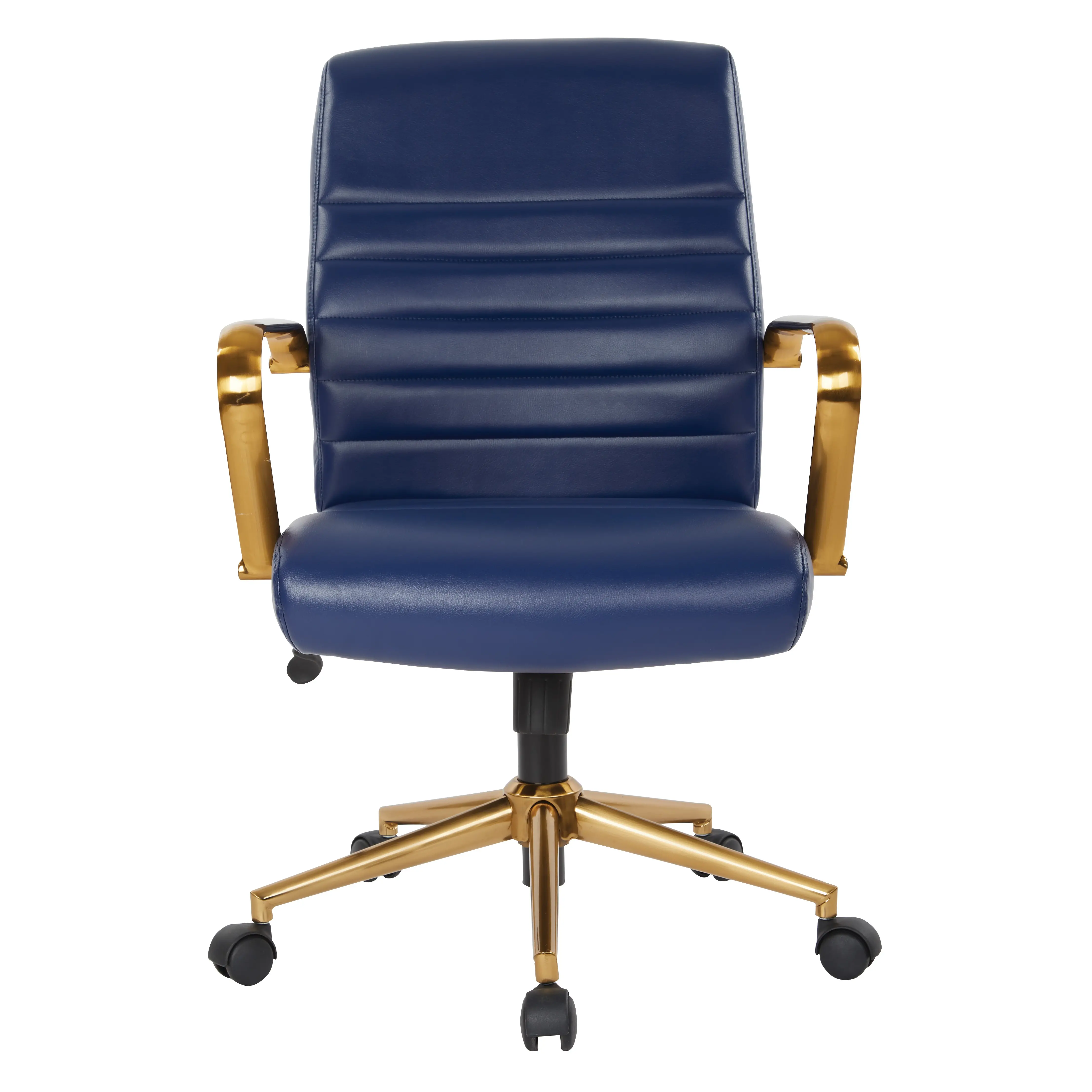 Mid-Back Navy and Gold Faux Leather Office Chair-2