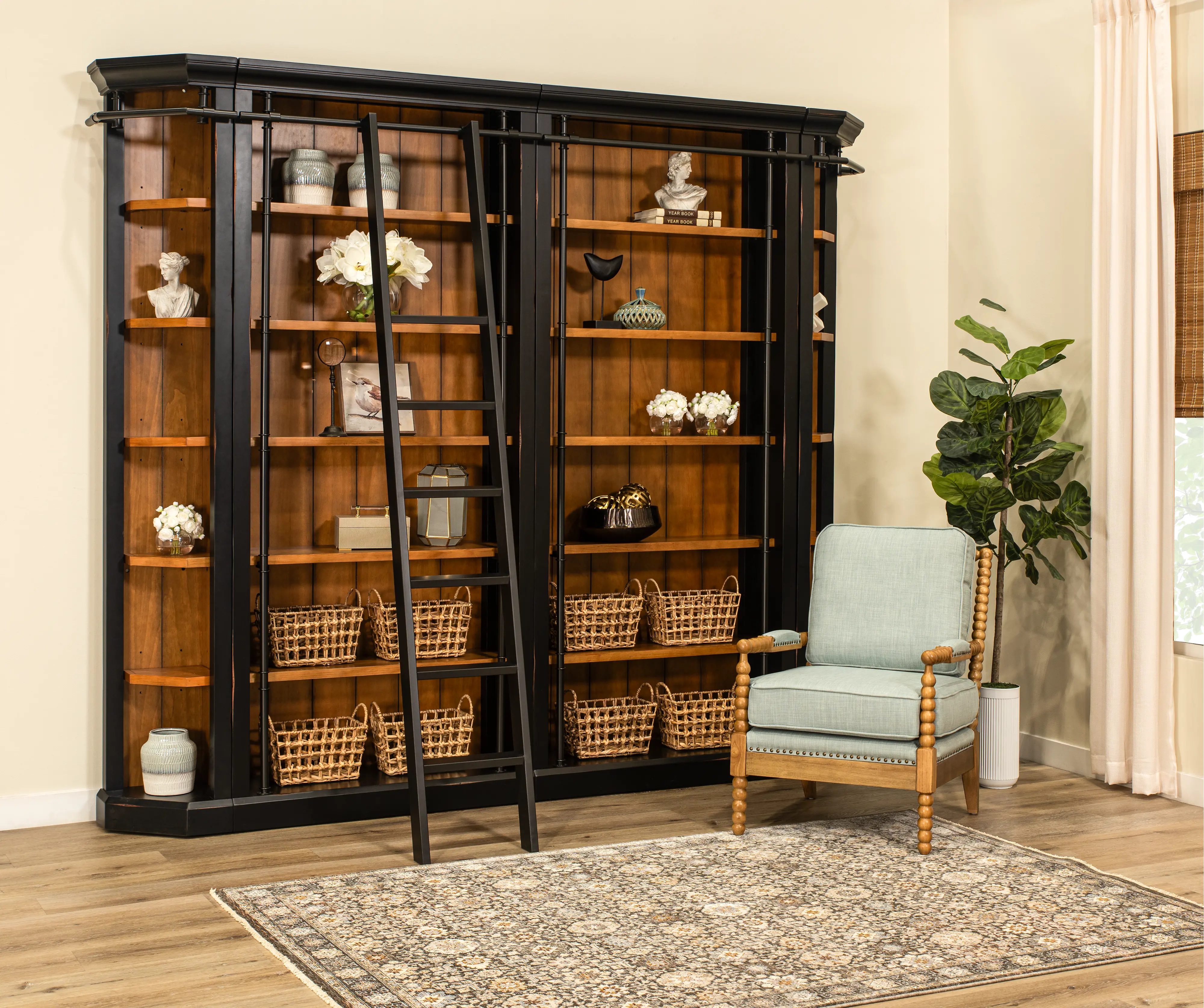 Toulouse Black and Honey 5-Piece Bookcase Wall-2