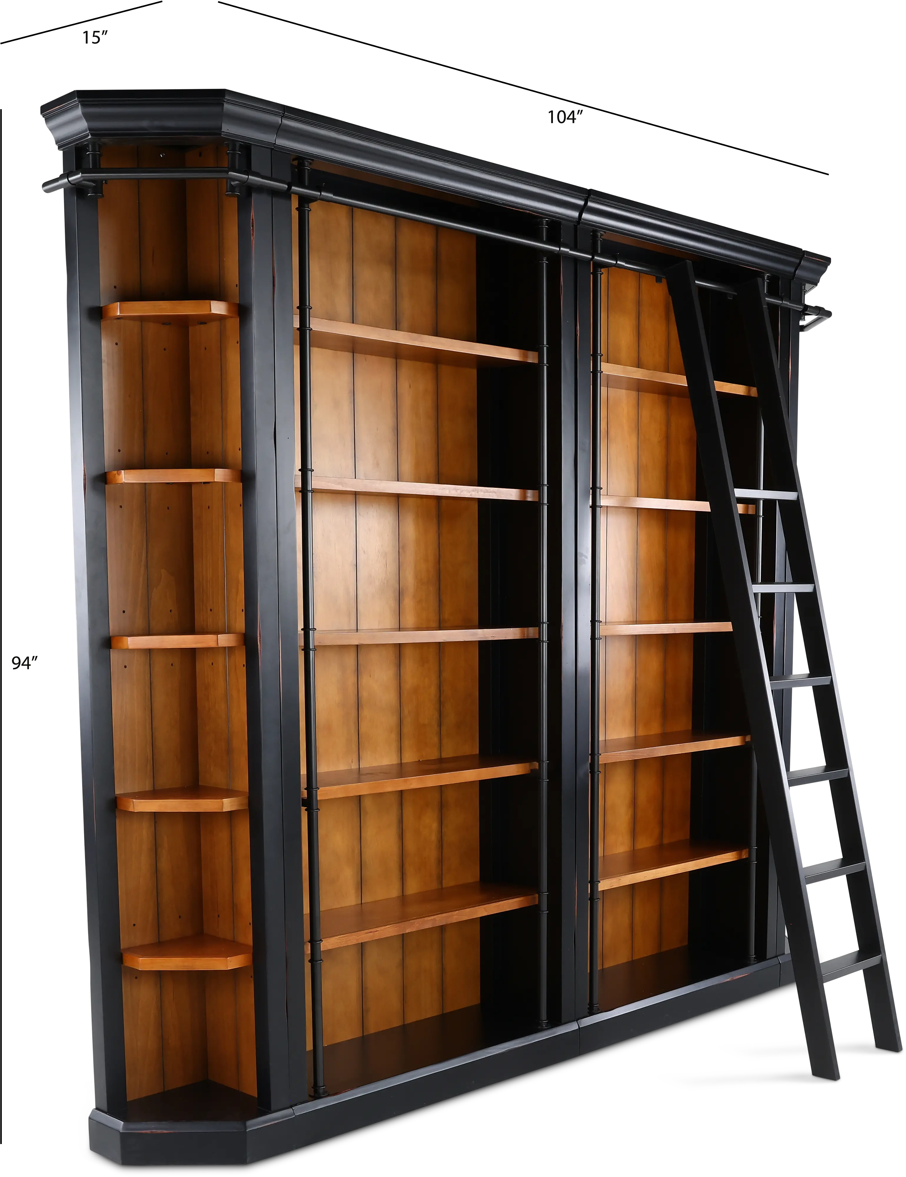 Toulouse Black and Honey 5-Piece Bookcase Wall-7