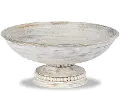 White Wash and Gray Beaded Wood Pedestal Bowl