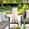 Hayes White and Wood Outdoor Cordless Table Lamp with Rechargeable Bulb