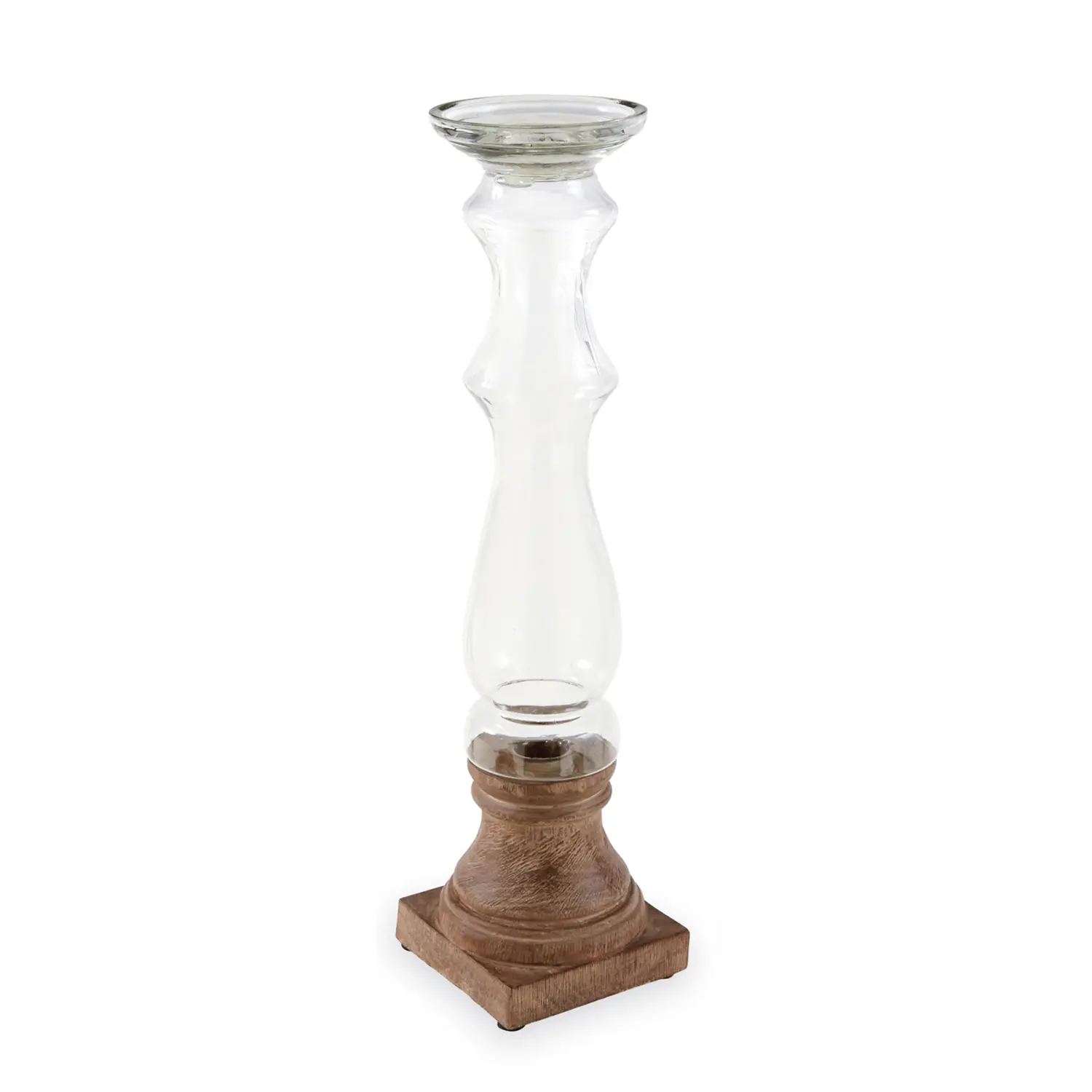 15 Clear Glass and Mango Wood Candlestick-1