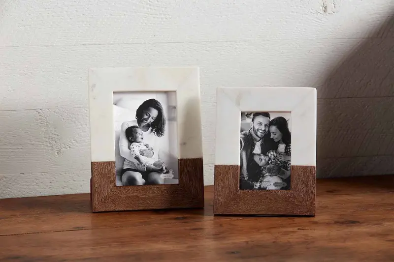 White Marble and Brown Mango Wood Picture Frames