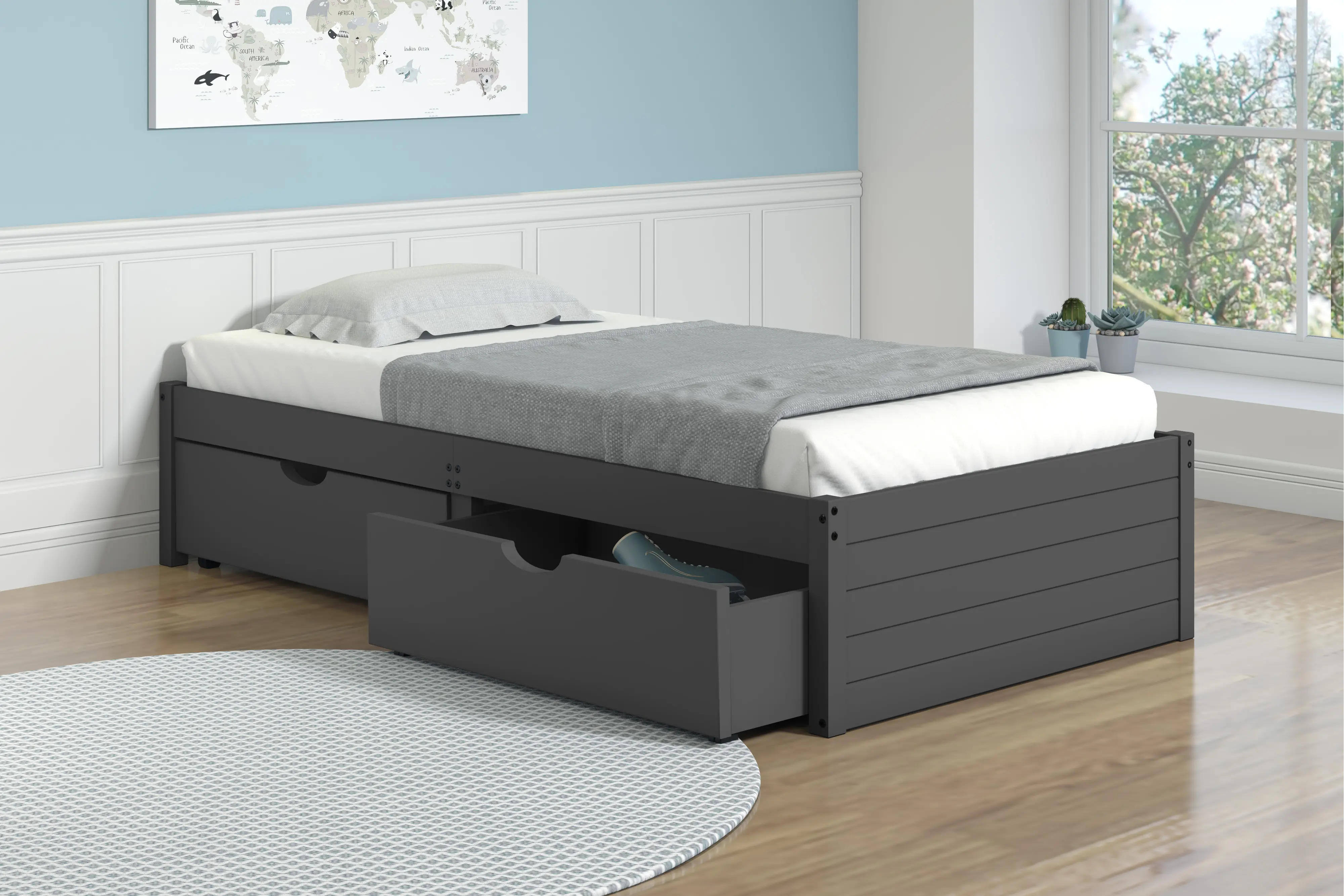 Bristol Dark Gray Twin Bed with Storage Drawers-2