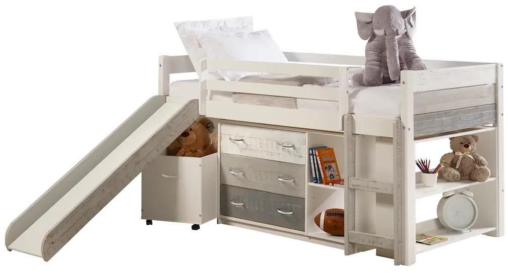 Bristol Twin Gray and White Loft Bed With Accessories-1