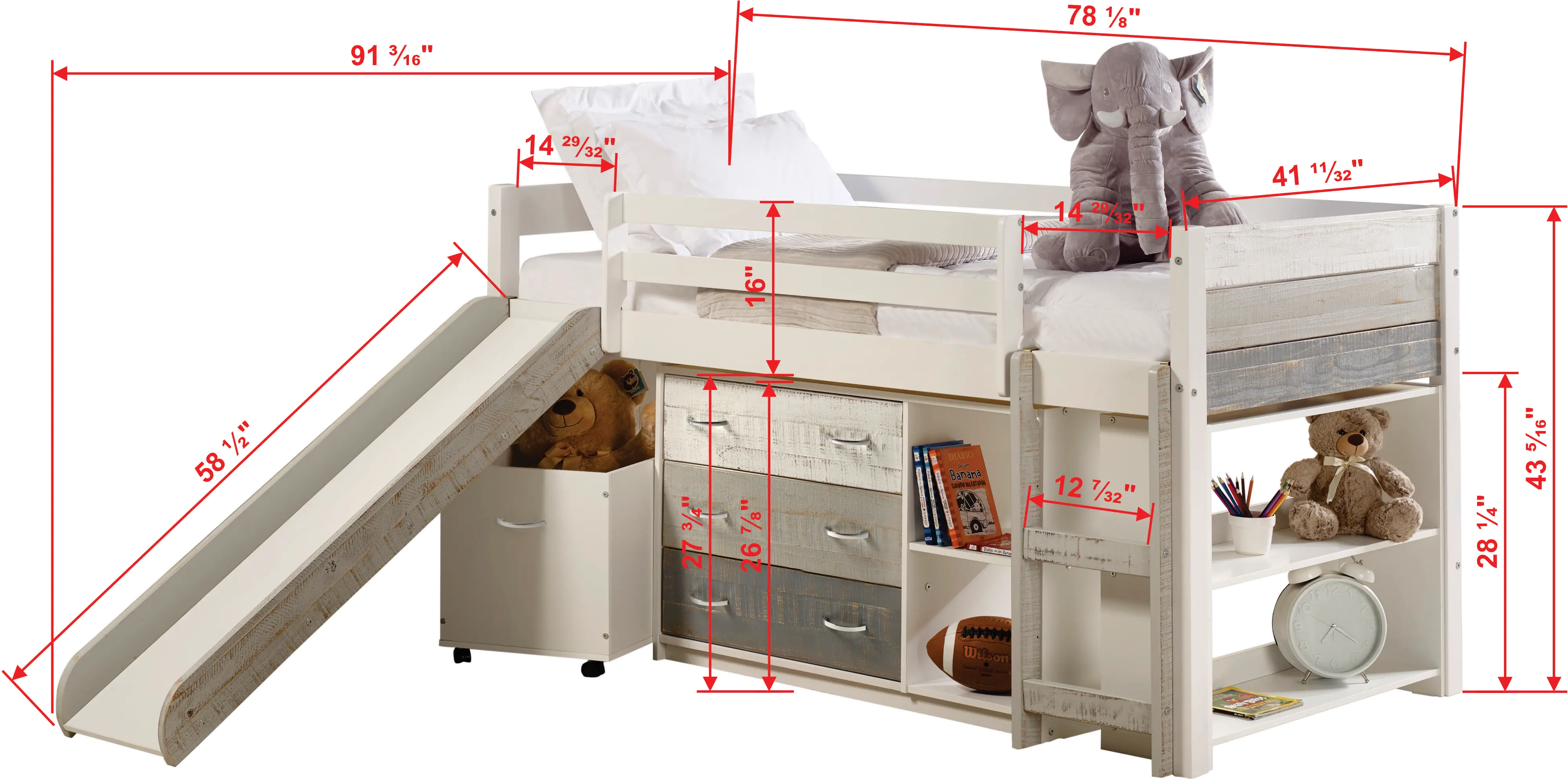 Bristol Twin Gray and White Loft Bed With Accessories-3
