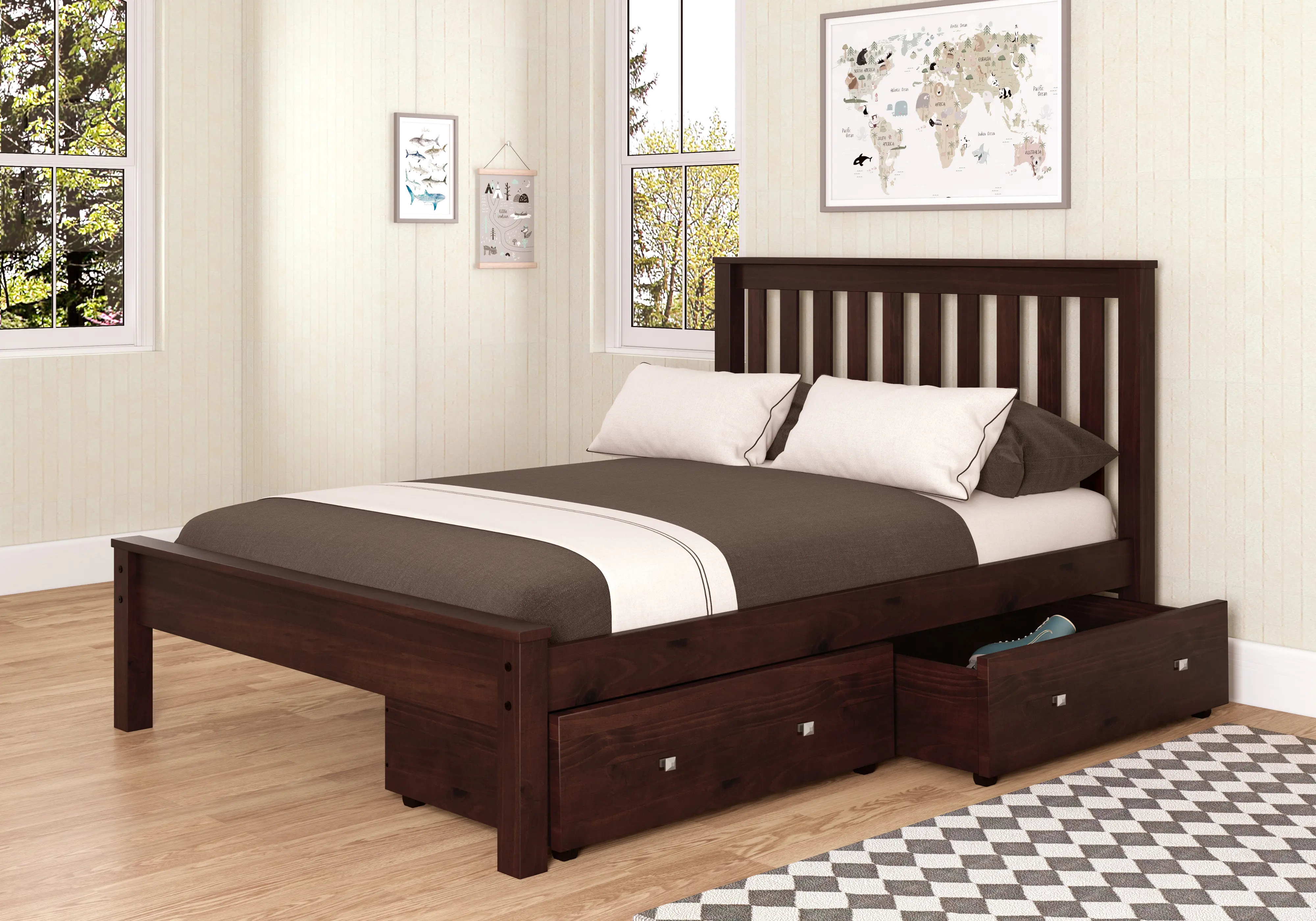 Carson Cappuccino Full Bed with Dual Underbed Drawers-1