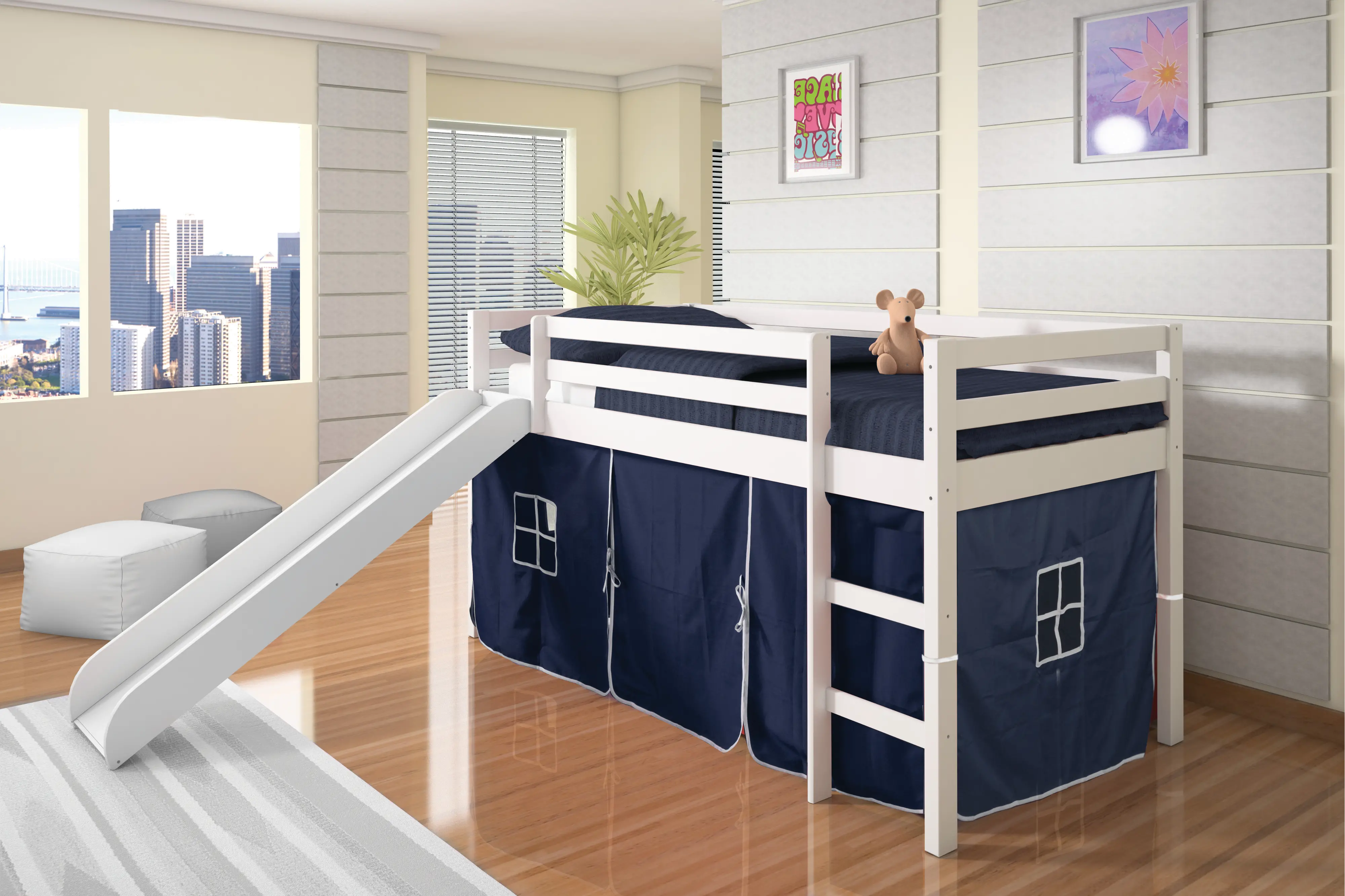 Haven White Twin Bed with Blue Tent-2