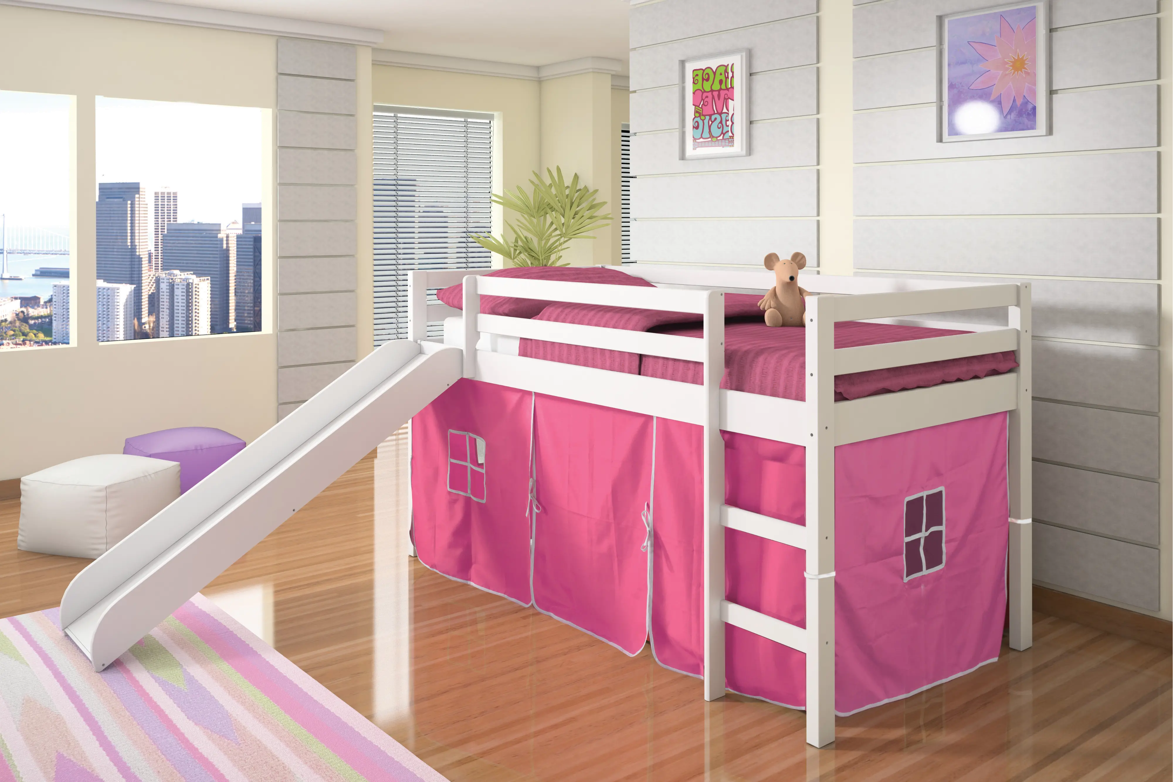 Haven White Twin Bed with Pink Tent-2