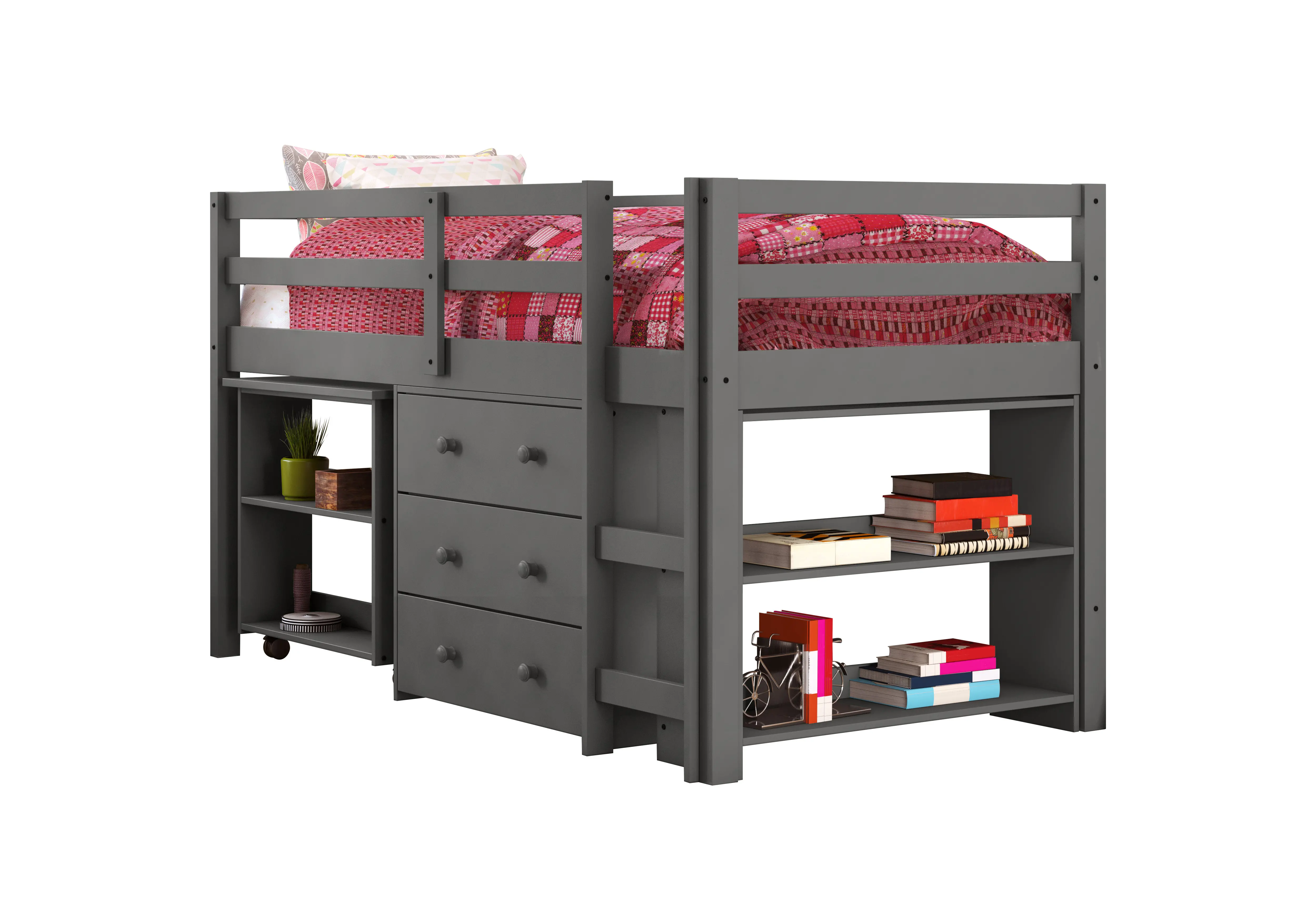 Kaycee Dark Gray Twin Loft Bed with Student Desk-2