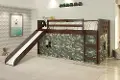 Boston Dark Brown Cappuccino Twin Loft Bed with Camo Tent and Slide