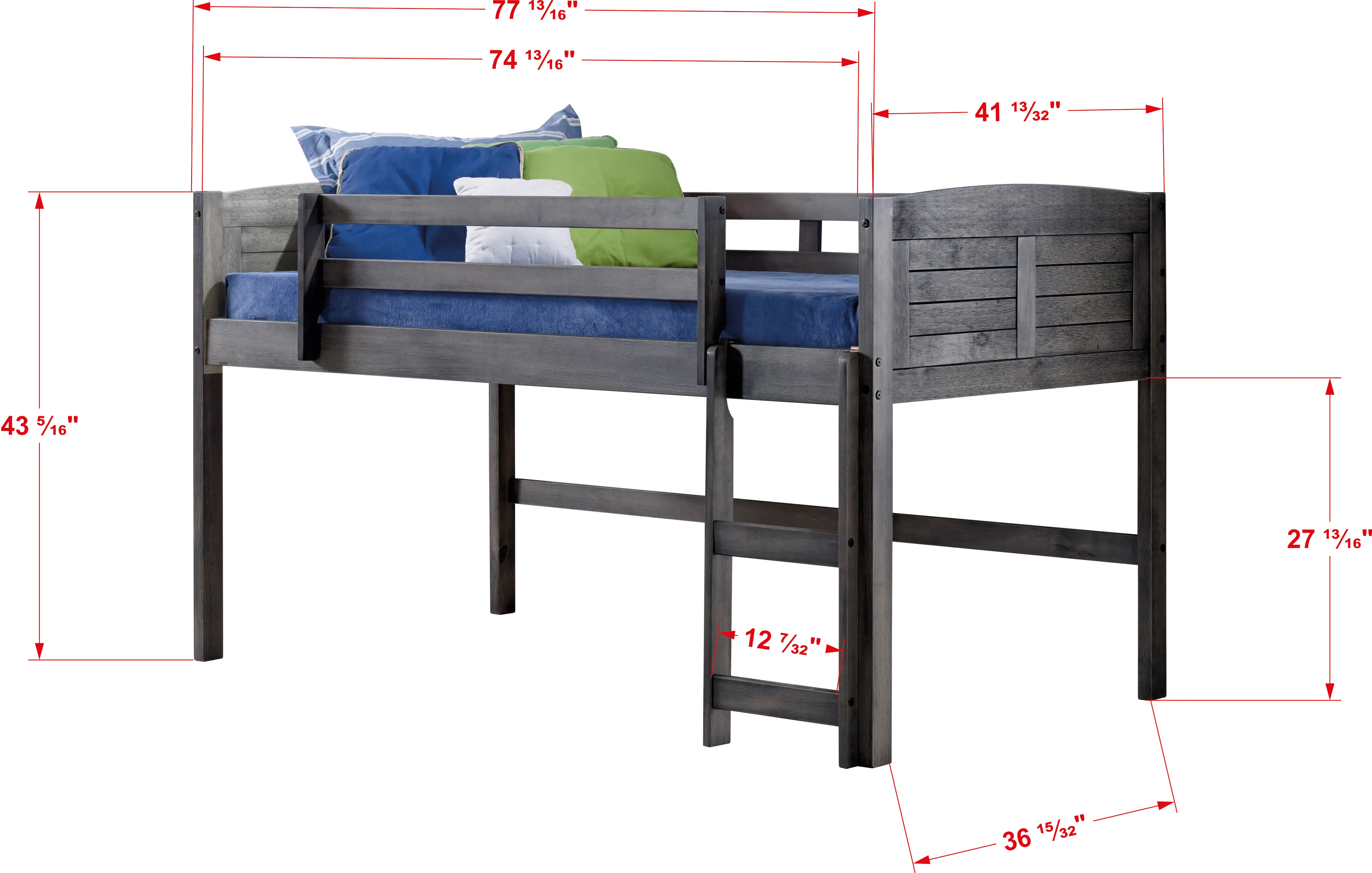 Louver Antique Gray Twin Loft Bed with Camo Tent-4
